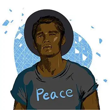 彩色,插画,头像,美国黑人,漂亮,黑发,男人,模特,时尚,绘画,罐,旗帜,卡