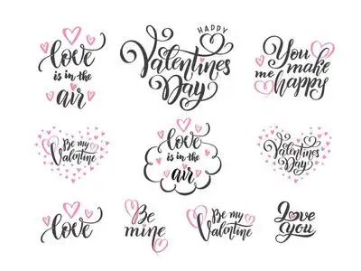 矢量浪漫套装黑手刻字爱情短语引语情人节爱情概念婚礼设计模板海报