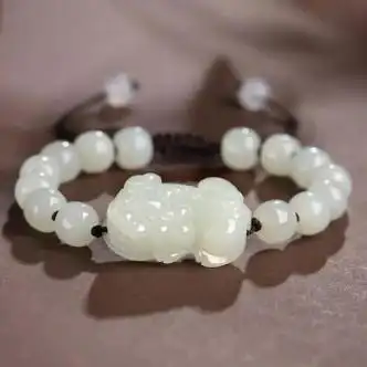 韩生生麒麟手链玉和田皮丘貔貅男款白貔恘石手串女情侣红绳手绳编织