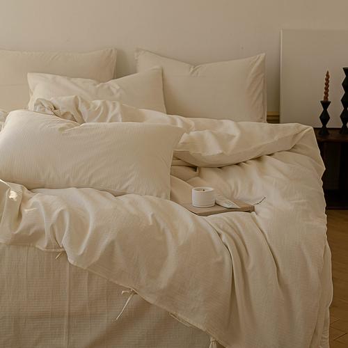 无印良品日式不染色纯棉四件套全棉白色简约被套床单床笠床上用品