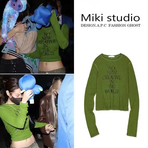 miki studio定制明星同款jennie金智妮同款current字母套袖t恤ins