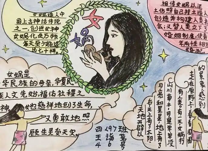 9班的王诣茗特别喜欢《女娲造人》的故事,迫不及待地将它做成手抄