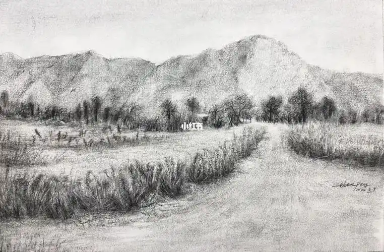 素描风景~新作品分享《乡间早春》