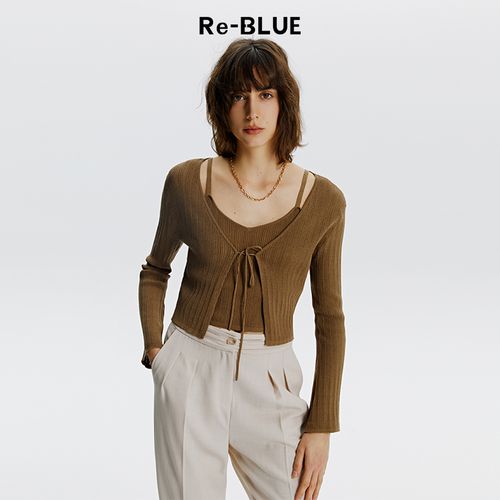 re-blue轻奢优雅女装精致镂空短款针织开衫