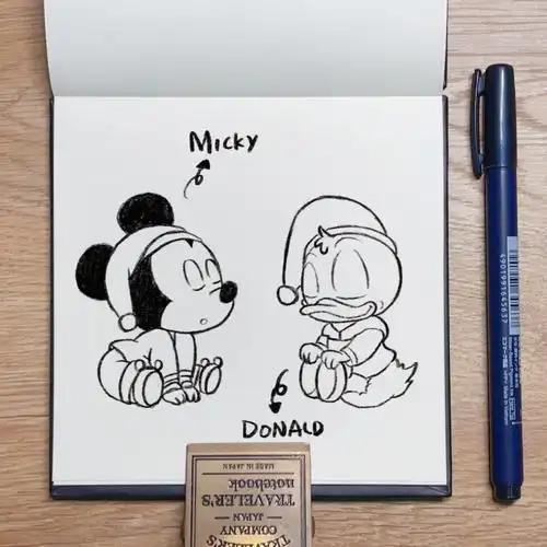 迪士尼米奇唐老鸭铅笔线稿