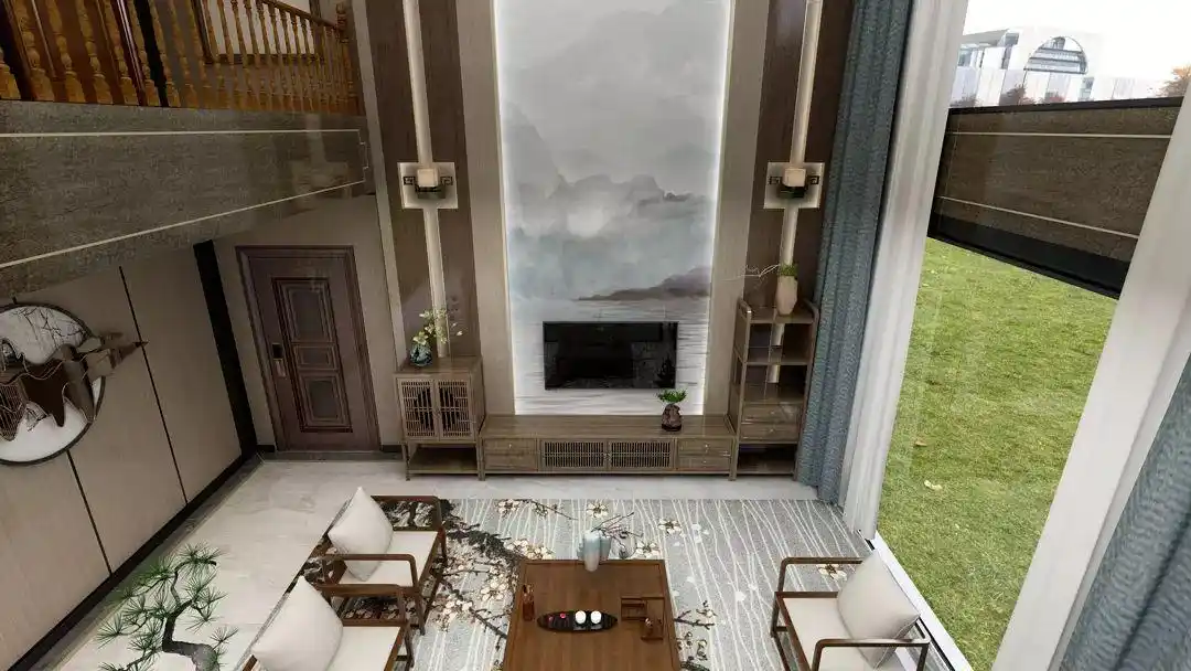 案例赏析新中式挑高客厅这样的设计才高大上