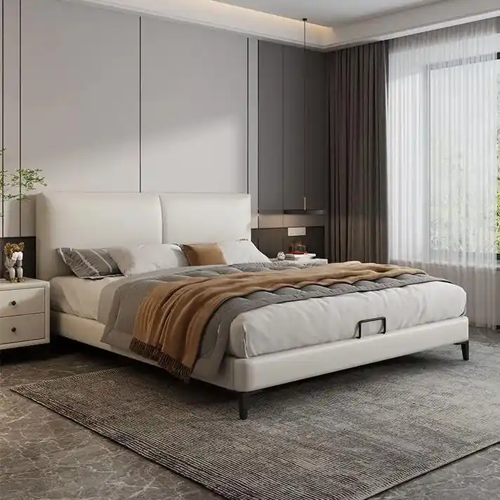 北欧真皮床主卧现代简约小户型意式极简风格软包双人床 - 抖音