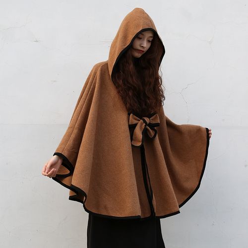 2021新款春秋季连帽披肩女冬保暖质感防风长斗篷外搭披风百搭时尚