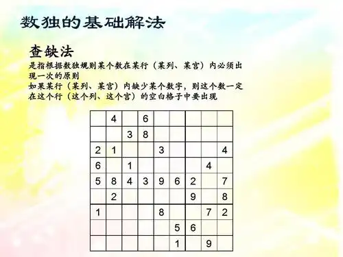 数独教程 数独的基础解法 查缺法 是指根据数独规则某个数在某行(某列