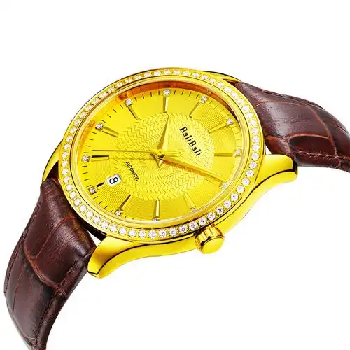 balibali黄金表纯金999男士进口机械机芯足金手表黄金表送礼防水