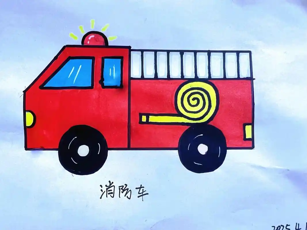 水罐消防车简笔画/步骤图.快来一起画一辆水罐消防车吧,既简单