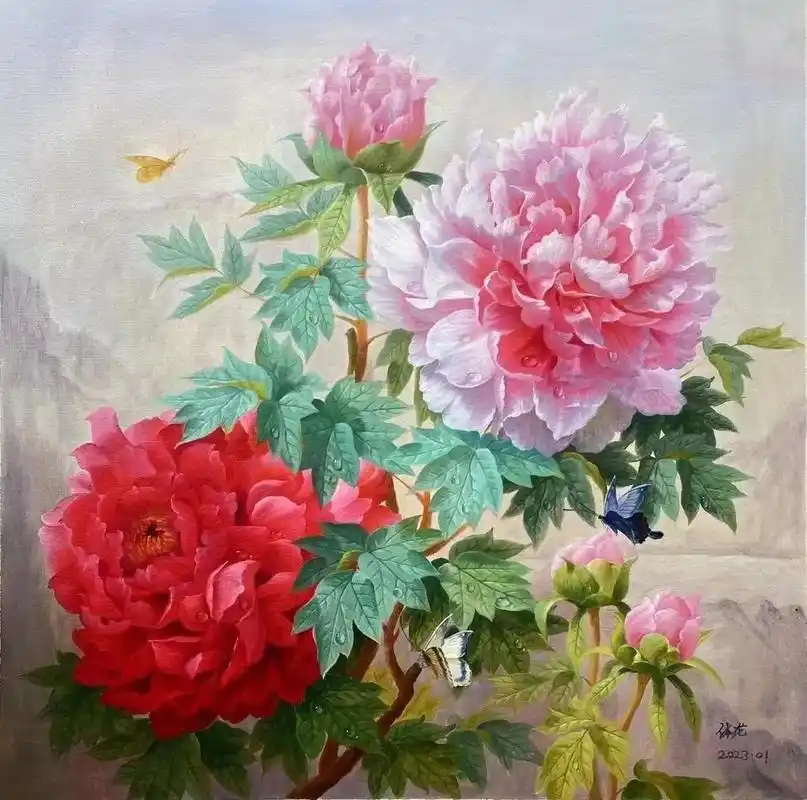 油画|国色天香牡丹#纯手绘 #油画 #国色天香牡丹花 #国画 - 抖音