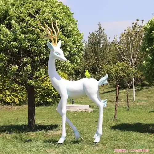 玻璃钢动物吉祥鹿雕塑 景观美陈小品草坪摆件