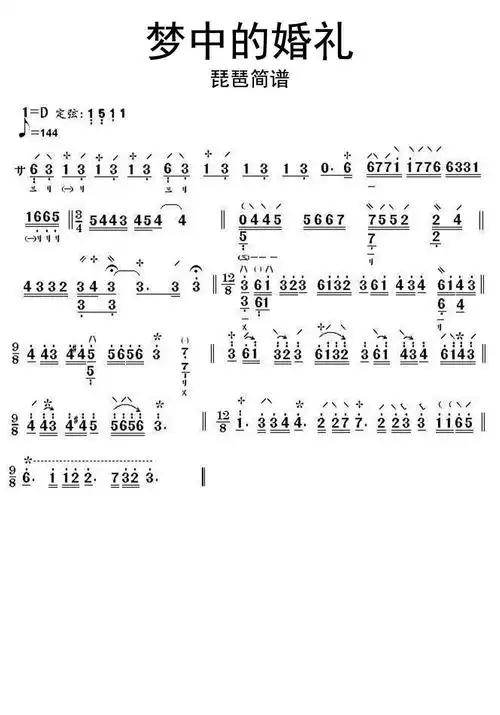 梦中的婚礼琵琶简谱乐谱