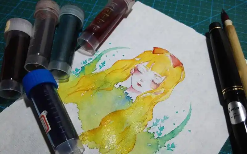 【手绘】用彩色墨水画个小姐姐