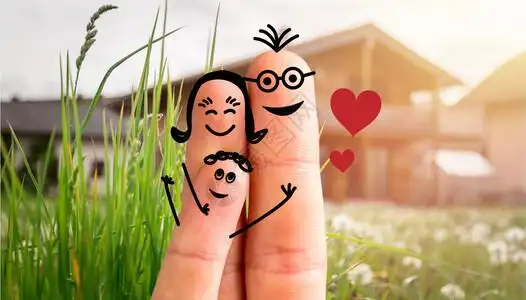 笑   卡通画的手指幸福家庭的概念进入新家背景