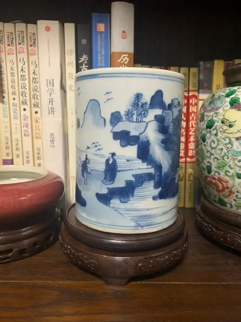 康熙青花山水笔筒 - 抖音