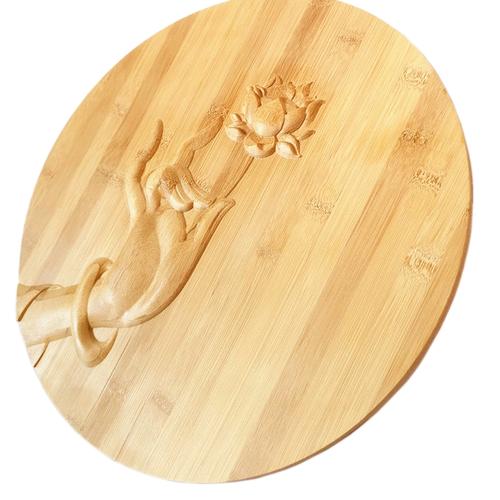 新中式圆形佛手荷花竹木雕板画莲花家具木贴花片禅意装饰壁挂白胚