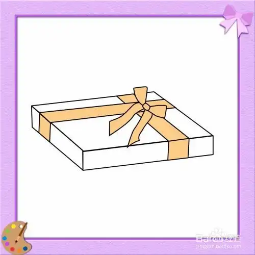 怎么画系着蝴蝶结的长方体盒子的简笔画?