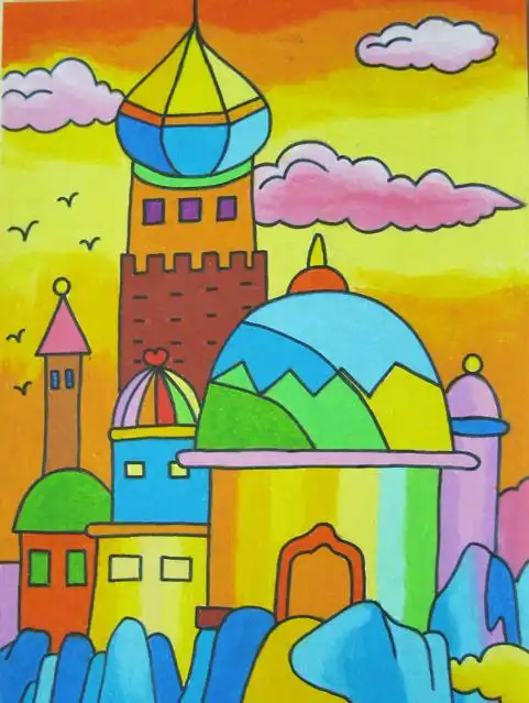 海边的城堡 儿童画城堡,蜡笔画城堡