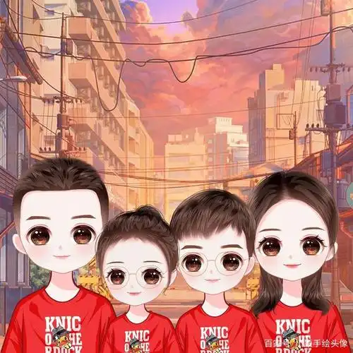 早起迎接幸福手绘头像更温馨好看的一家三口四口头像