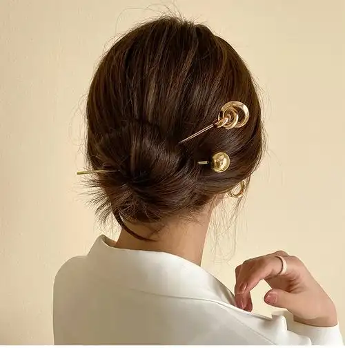 韩国ins网红同款金属发簪简约古风盘发百搭慵懒法式冷淡风一字簪 1支