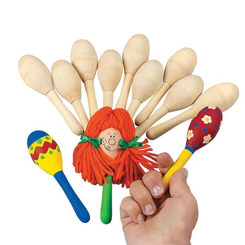 木制白坯沙锤沙球响棒 儿童美劳手工diy绘画涂色创意打击乐器玩具