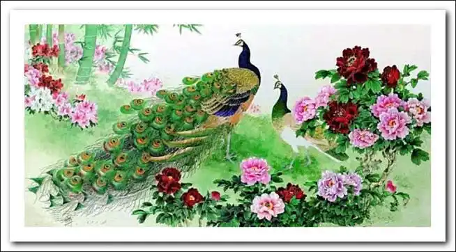 下面推介一组画家笔下的工笔孔雀牡丹图给朋友们欣赏.