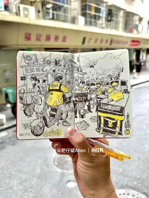 肥仔斌永安围画画辛苦的美团外卖小哥