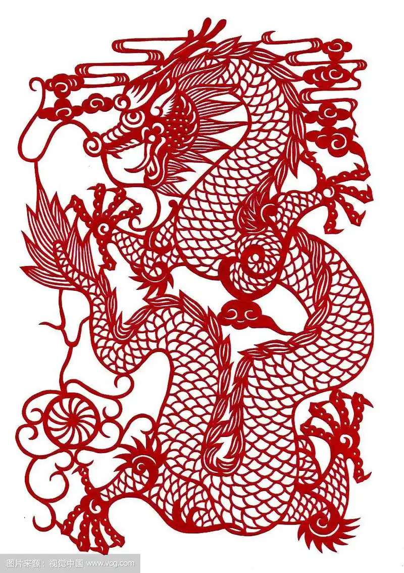 红色剪纸,龙