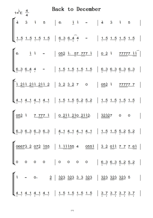 back to december(原版)钢琴双手简谱 钢琴谱 钢琴简谱