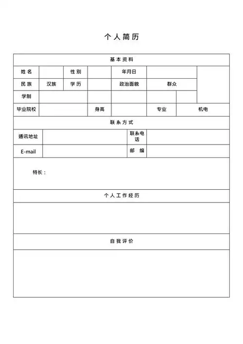 个人简历模板空白版最新整理