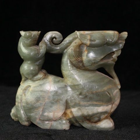 战汉和田青玉瑞兽摆件 明清出土古玉古董老玉器 夏商周远古老物件
