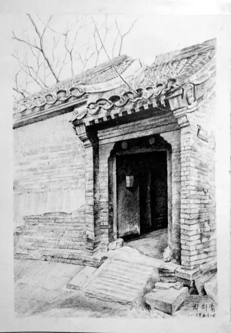 郎剑豪作 风景写生 素描画 中性笔画郁金香铅笔画,郁金香画,郁金香