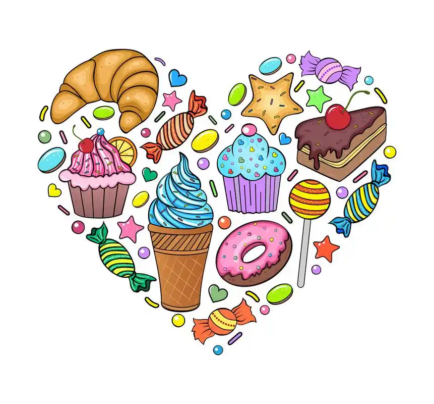 糖果,小甜甜在心被隔绝在白色背景上的形状矢量插画