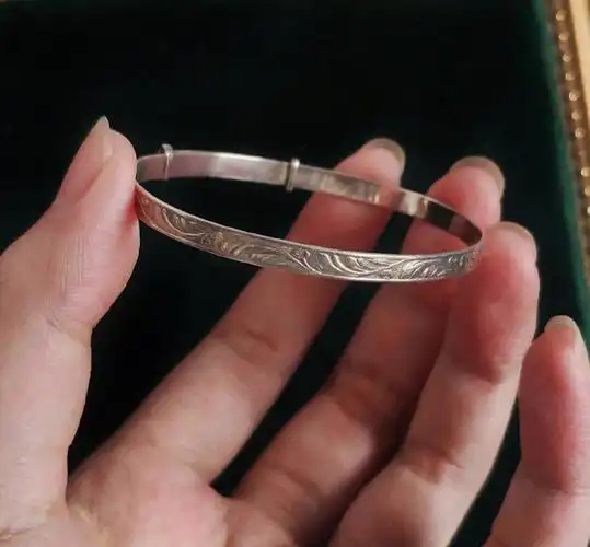 烟雨霏霏vintage英国古董唐草纹细银手镯