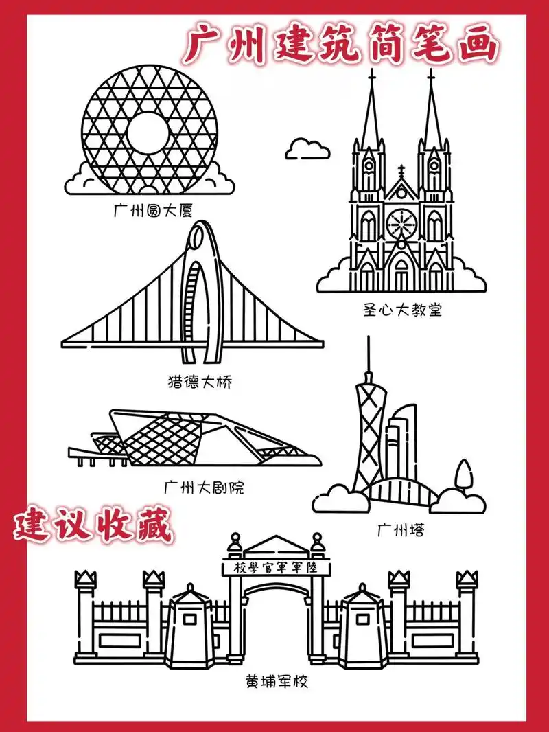 广州塔简笔画|广州建筑黄埔军校简笔画.有用!