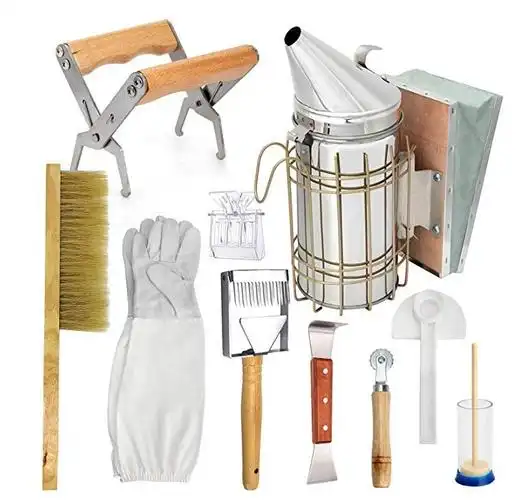 出口型蜂具养蜂工具10件套喷烟器割蜜叉蜂刷养蜂手套起刮刀囚王笼