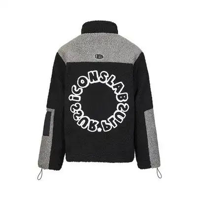 iconslab联名ssurplus刺绣圈星拼接冬仿羊羔夹克男女情侣外套棉衣