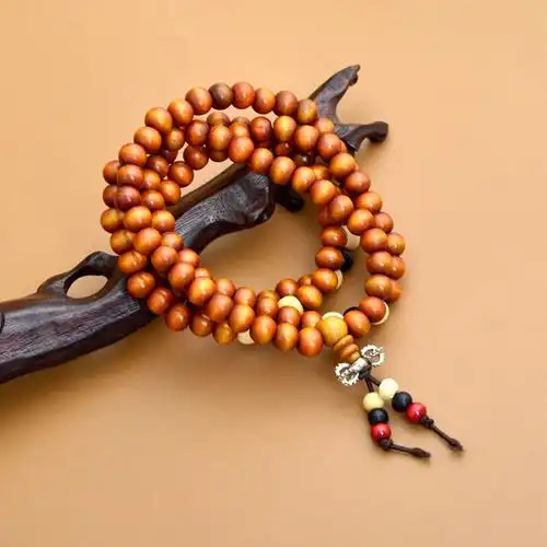 橘红色檀木佛珠手串 印度小叶紫檀 紫檀手串108颗8mm手链加盟代发