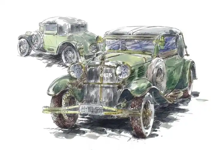 手绘分享-手绘老爷车淡彩着色_手绘_插画_绘画_点彩_插画分享_兴趣