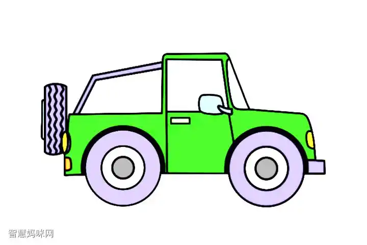 一步一步学画吉普车简笔画