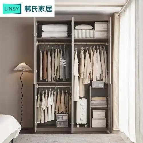 林氏木业现代简约卧室房间木质大衣橱组装四门衣柜家用立柜子dv1d