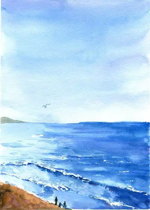 简单的水彩画大海大海的风景画水彩画简单
