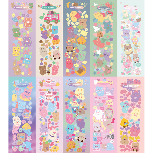 韩国同款可爱熊熊兔兔贴纸ins韩系卡通动物咕卡手账贴纸便宜批发