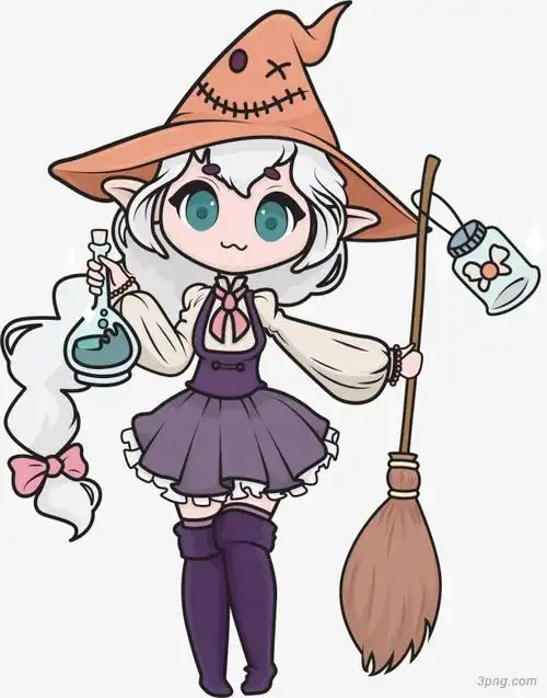 卡通女巫女孩png素材透明免抠图片节日元素