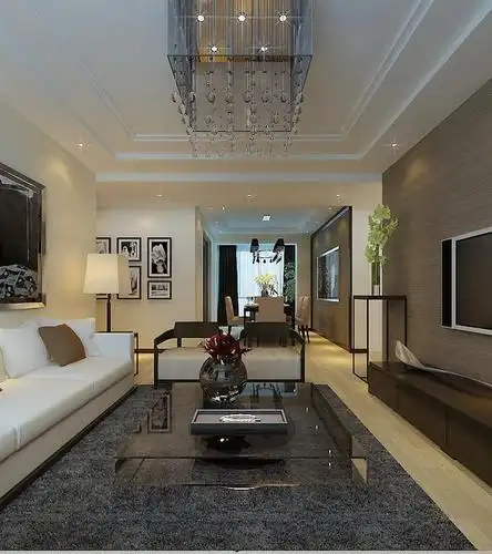 客厅吊顶现代风格三居室客餐厅全景效果图