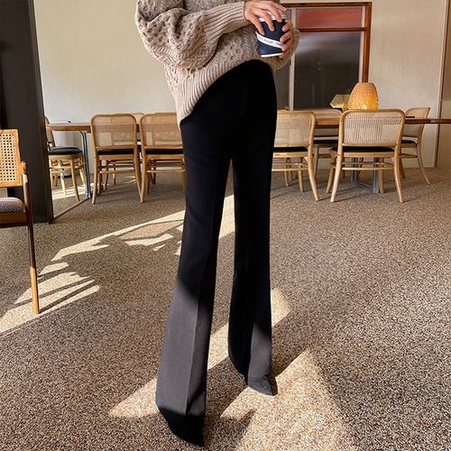 微辣珍珠喇叭裤女2022年小个子啦叭裤女高腰小黑裤春秋九分裤外穿