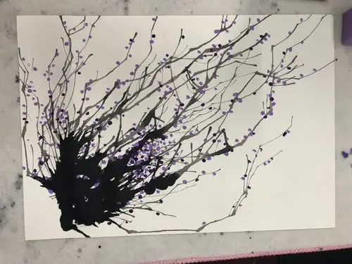 苏娟梅老师示范的吹画作品.