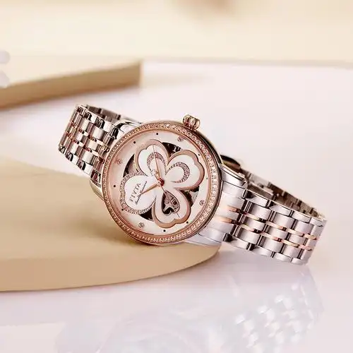 新品正品飞亚达女士手表缕空四叶草自动休闲防水机械精钢皮带女表la